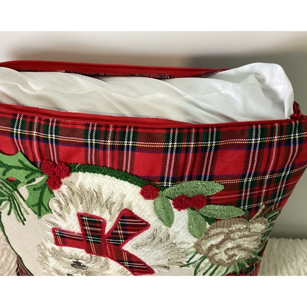 Christmas Dog Throw Pillow Yorkie Terrier Plaid Embroidered LovingKindness - Picture 8 of 11